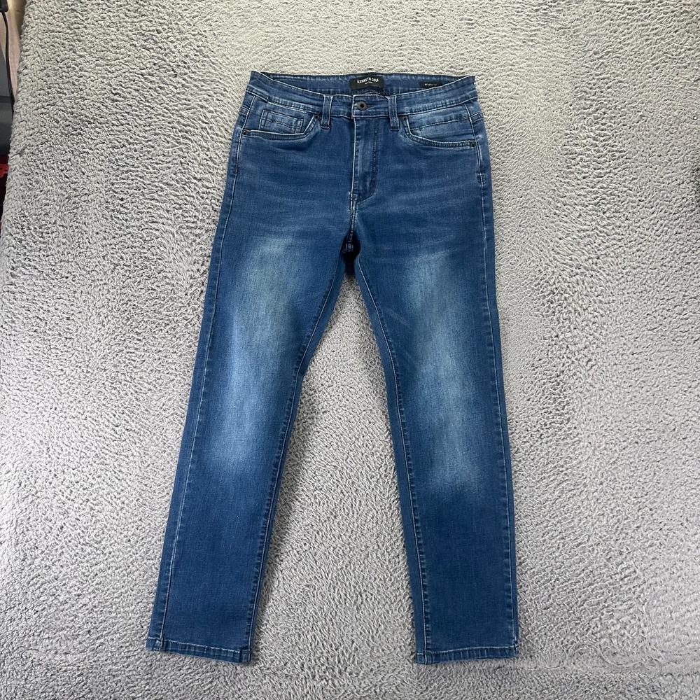Kenneth Cole Jeans Mens 32x28 Blue Cotton Denim Straight Athletic Faded Stretch